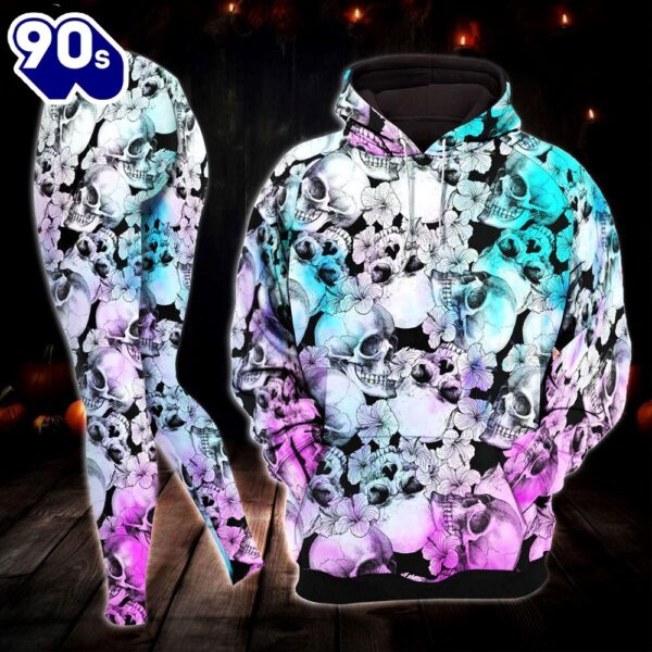 Blue Violet Gradient Skull Combo Hoodie And Leggings