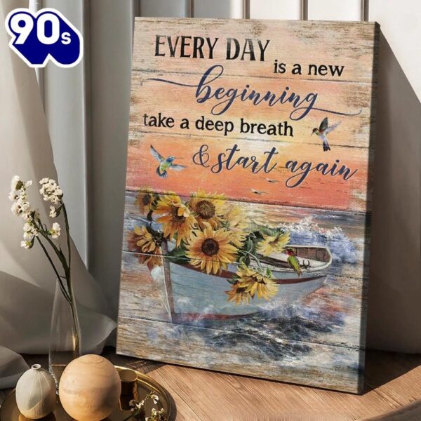 Boat And Sunflower Pretty Sunset Painting Every Day Is A New Beginning Canvas Posters  Gift Christmas