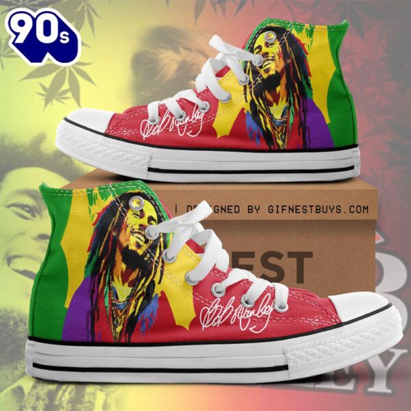 Bob Marley Colorful Shoes, Bob Marley High Top Canvas Shoes, Bob Marley Fan For Fans