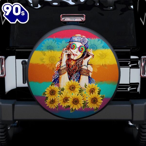 Hippie Tire Covers Boho Girl Sunflower Car Spare Tire Covers Gift For Campers