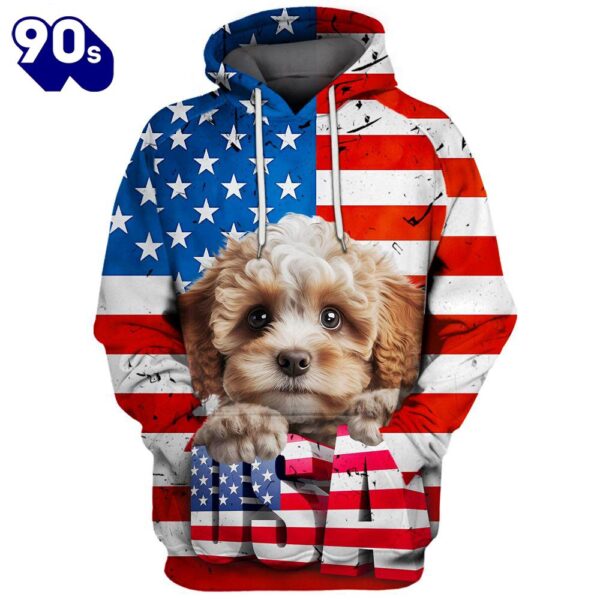 Bolognese Dog 3D Face Graphic Premium America Flag Hoodie   Gift Christmas