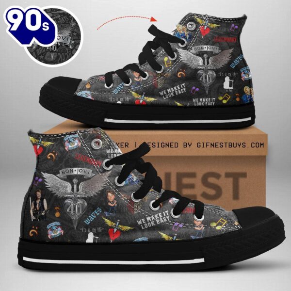 Bon Jovi Legendary, We Make It Look Easy, Bon Jovi High Top Canvas Shoes, Bon Jovi Gift For Fans