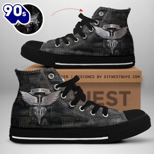 Bon Jovi Logo Sword, Wings And Heart, Bon Jovi High Top Canvas Shoes For Fans