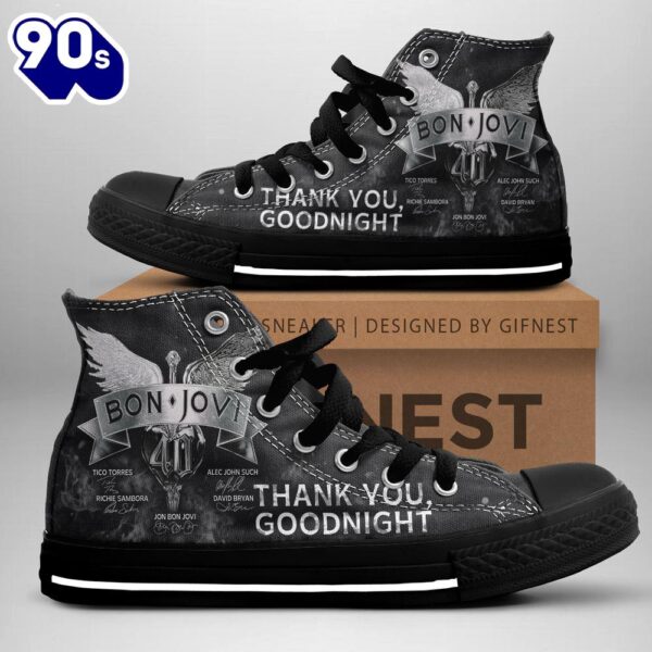 Bon Jovi Thank You, Goodnight, Bon Jovi High Top Canvas Shoes, Bon Jovi Gift For Fans