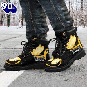 Bone Cancer Awareness Leather Boots Ribbon Butterfly Shoes