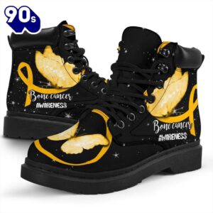 Bone Cancer Awareness Leather Boots Ribbon Butterfly Shoes