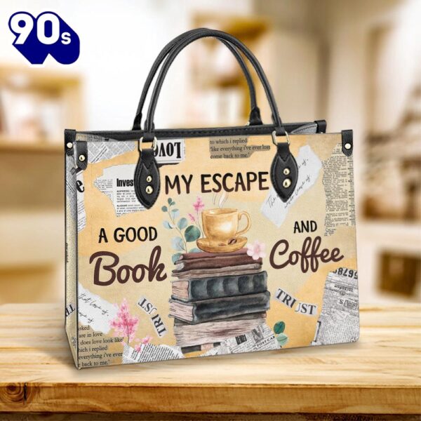 Book My Escape A Good Book And Coffee Leather Bag Christ Gifts Leather Bags  Gift For  Women Christmas