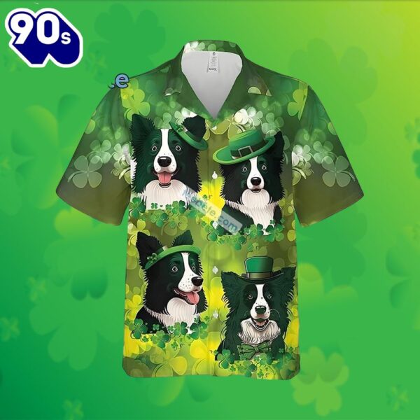Border Collie Shamrock St Patricks Green Ladies Hawaiian Tops 2025