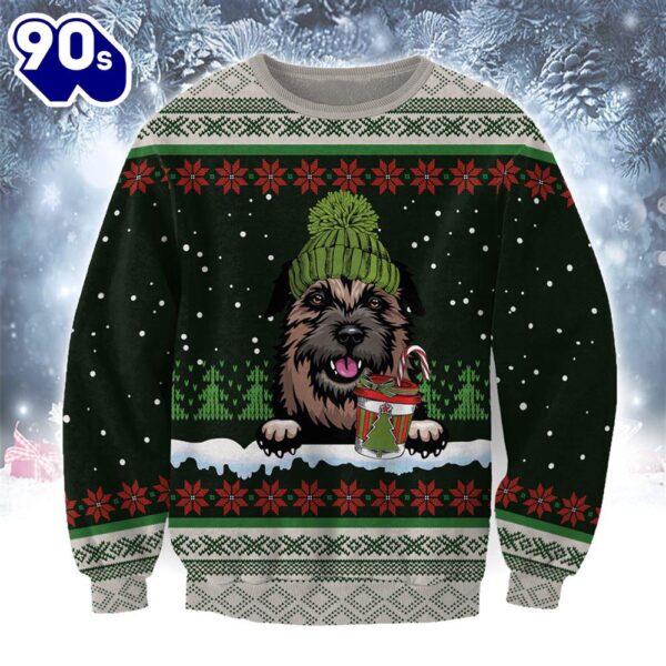 Border Terrier With Snow And Christmas Ugly Sweater