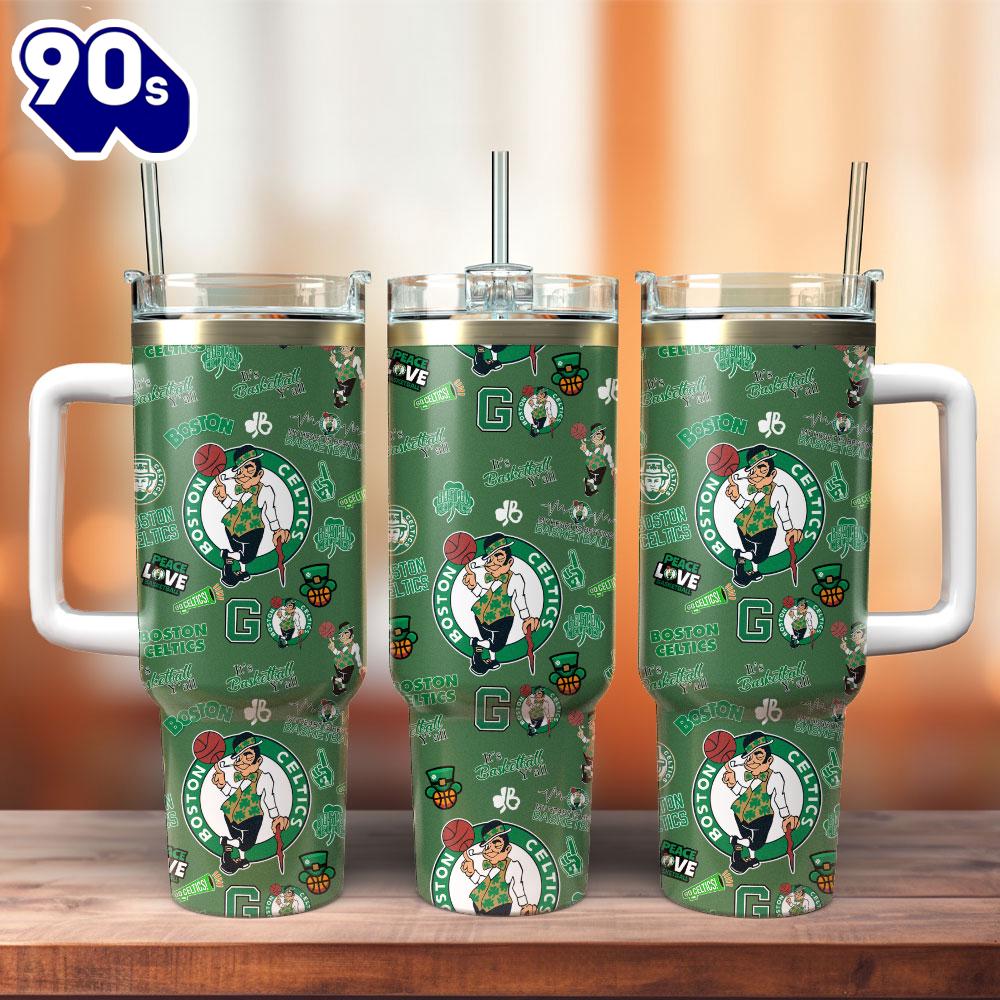 Boston Celtics Basketball NBA Sport Custom Stanley Quencher 40oz Stainless Steel Tumbler With Handle Boston Celtics Basketball NBA Sport Custom Stanley Quencher 40oz Stainless Steel Tumbler With Handle