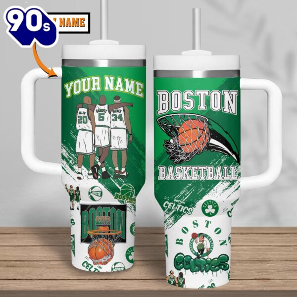 Boston Celtics NBA Custom Stanley Quencher 40oz Stainless Steel Tumbler