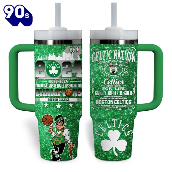 Boston Celtics NBA Custom Stanley Quencher 40oz Stainless Steel Tumbler With Handle