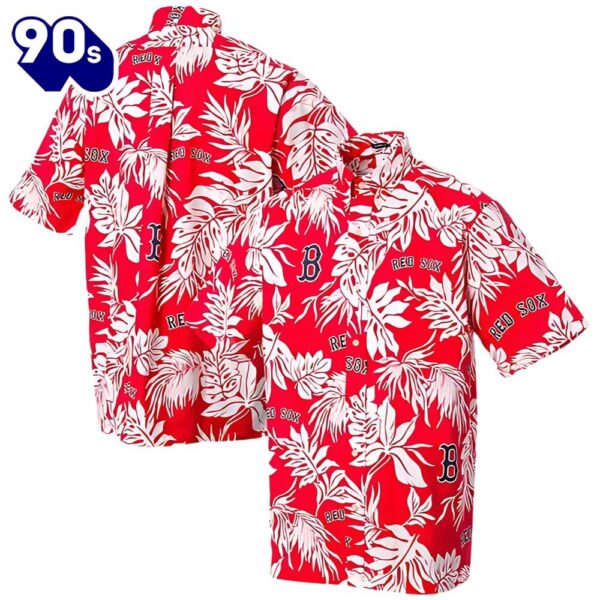 Boston Red Sox Hawaiian Button Up Shirts Red Floral Pattern