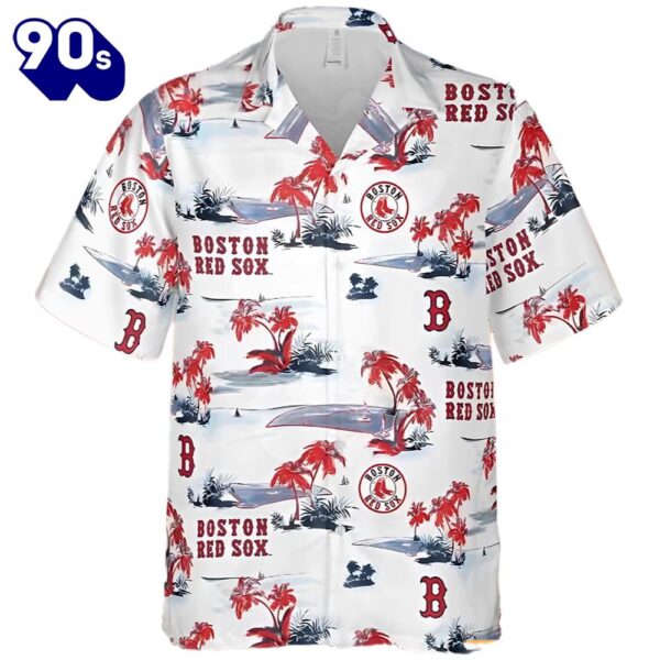 Boston Red Sox Hawaiian Button Up Shirts White Logo And Floral Pattern