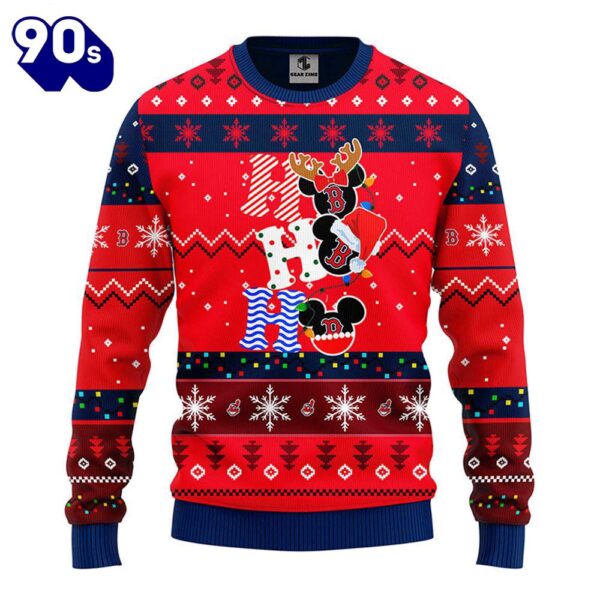 Boston Red Sox Hohoho Mickey Christmas Ugly Sweater  Gift Christmas