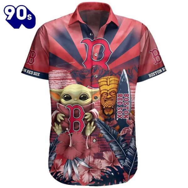 Boston Red Sox Mlb Baby Yoda Star Wars Hawaiian Button Up Shirts