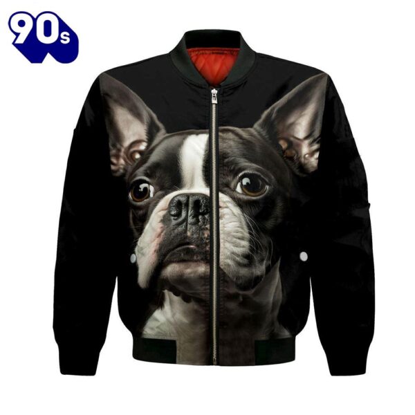 Boston Terrier AI – Unisex 3D Graphic Bomber Jacket