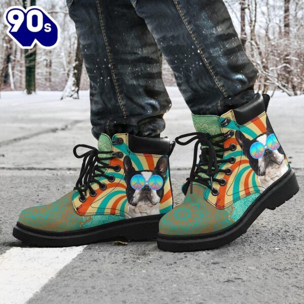 Boston Terrier Dog Leather Boots Shoes Funny Hippie Style