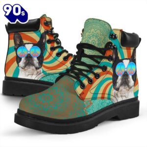 Boston Terrier Dog Leather Boots Shoes Funny Hippie Style