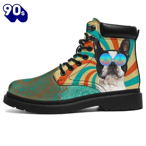 Boston Terrier Dog Leather Boots Shoes Funny Hippie Style