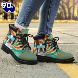 Boston Terrier Dog Leather Boots Shoes Funny Hippie Style