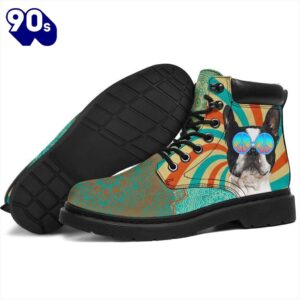 Boston Terrier Dog Leather Boots Shoes Funny Hippie Style