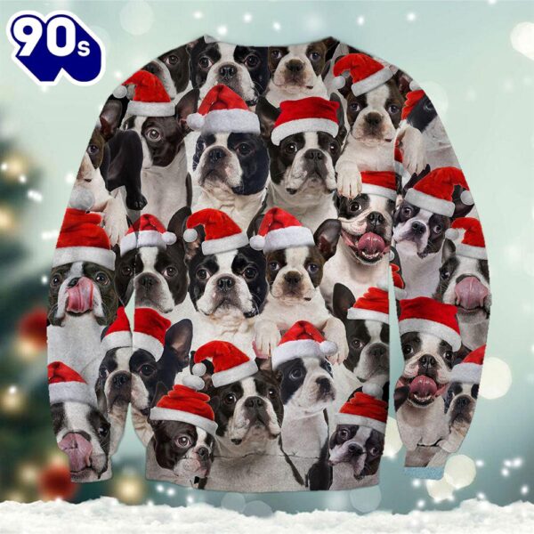 Boston Terrier Merry Christmas Ugly Premium Sweater