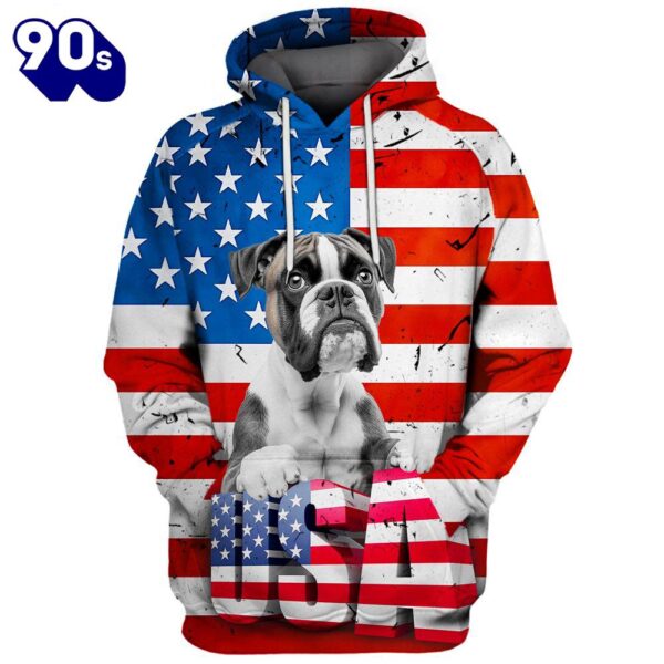 Boxer Dog 1 3D Face Graphic Premium America Flag Hoodie   Gift Christmas