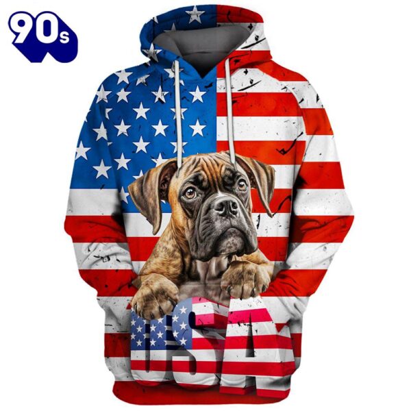 Boxer Dog 2 3D Face Graphic Premium America Flag Hoodie   Gift Christmas