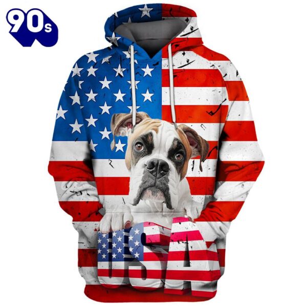 Boxer Dog 5 3D Face Graphic Premium America Flag Hoodie   Gift Christmas