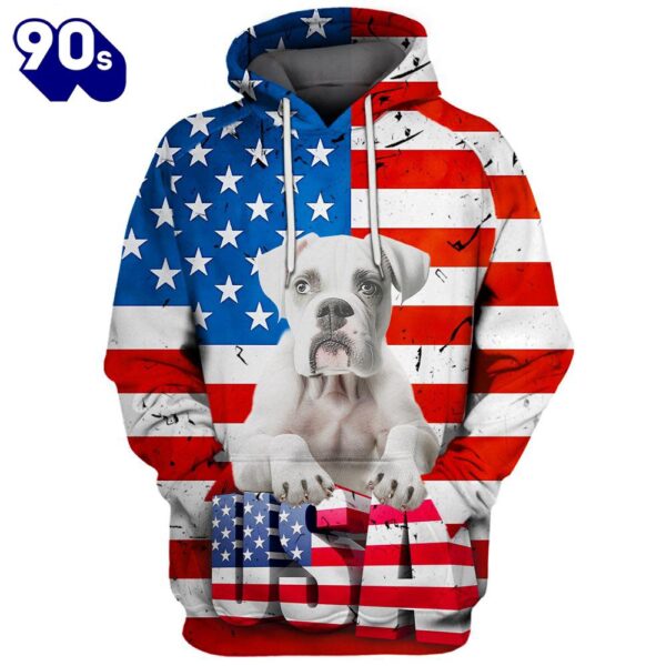 Boxer Dog 6 3D Face Graphic Premium America Flag Hoodie   Gift Christmas