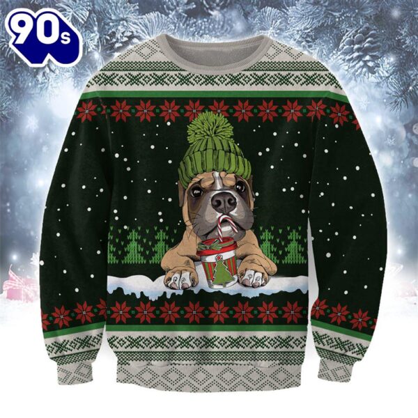 Boxer With Snow And Christmas Ugly Sweater