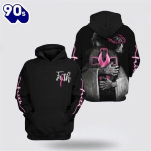 Breast Cancer Awareness Faith Jesus Hugging In His Arms Black Hoodie
