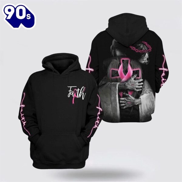 Breast Cancer Awareness Faith Jesus Hugging In His Arms Black Hoodie