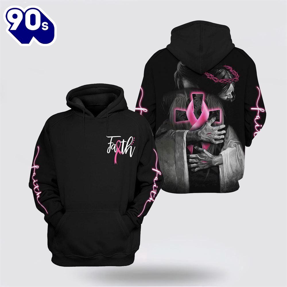 Breast Cancer Awareness Faith Jesus Hugging In His Arms Black Hoodie Breast Cancer Awareness Faith Jesus Hugging In His Arms Black Hoodie