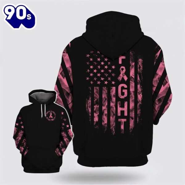 Breast Cancer Awareness Fight American Flag Pink Black Hoodie