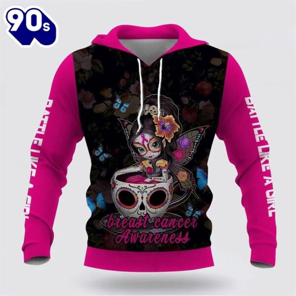 Breast Cancer Awareness Girl Battle Fairy Sugar Skull Pink Hoodie