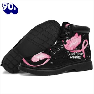 Breast Cancer Awareness Leather Boots Ribbon Butterfly Shoes