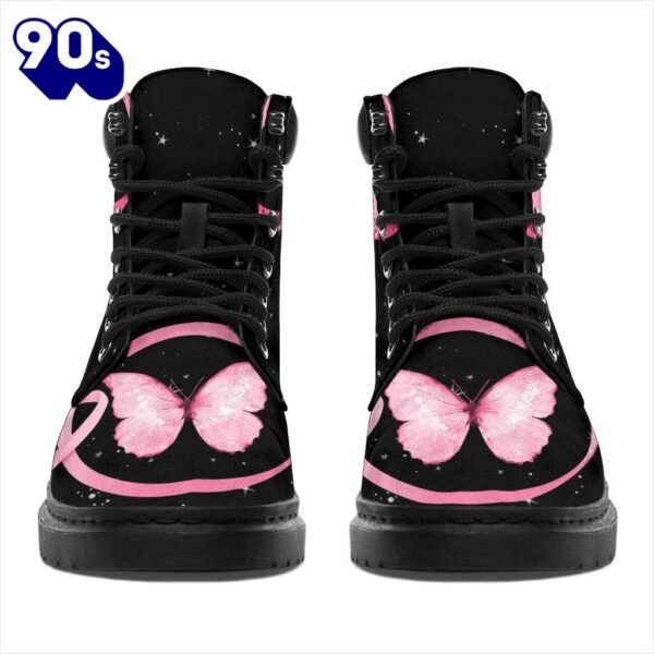 Breast Cancer Awareness Leather Boots Ribbon Butterfly Shoes