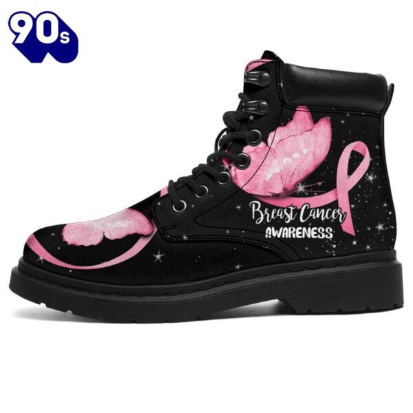 Breast Cancer Awareness Leather Boots Ribbon Butterfly Shoes