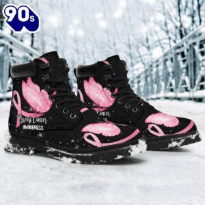 Breast Cancer Awareness Leather Boots Ribbon Butterfly Shoes