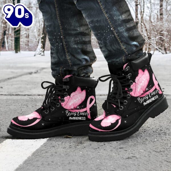 Breast Cancer Awareness Leather Boots Ribbon Butterfly Shoes