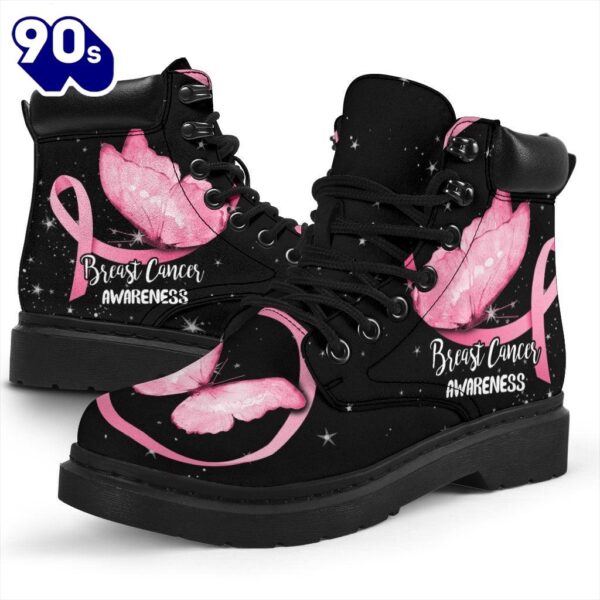 Breast Cancer Awareness Leather Boots Ribbon Butterfly Shoes