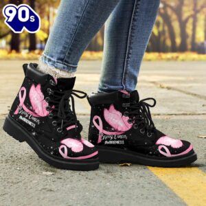 Breast Cancer Awareness Leather Boots Ribbon Butterfly Shoes