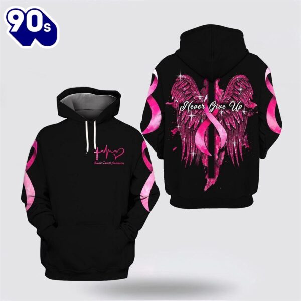 Breast Cancer Awareness Never Give Up Jesus Cross Wing Pink Ribbon