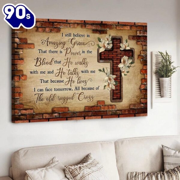 Brick Wall Jesus Cross The Old Rugged Cross Canvas Wall Art  Gift Christmas