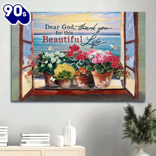 Brilliant Flower Ocean Painting Sunset Canvas Thank You For This Beautiful Life Canvas Wall Art  Gift Christmas