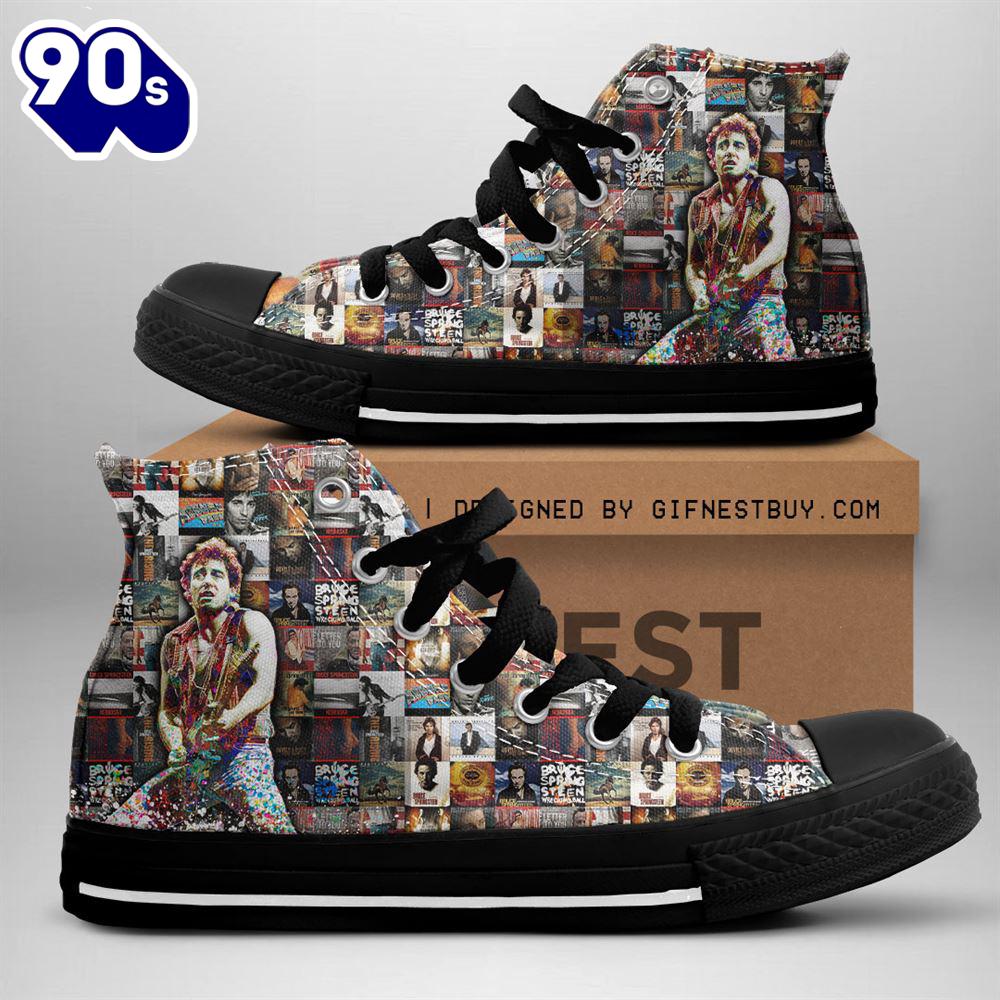 Bruce Springsteen Album, Bruce Springsteen High Top Canvas Shoes For Fans Bruce Springsteen Album, Bruce Springsteen High Top Canvas Shoes For Fans