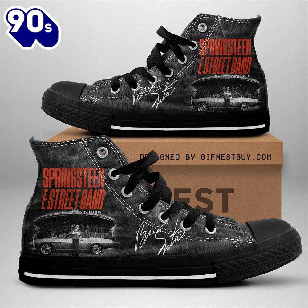Bruce Springsteen E Street Band Black Shoes, Bruce Springsteen High Top Canvas Shoes For Fans Bruce Springsteen E Street Band Black Shoes, Bruce Springsteen High Top Canvas Shoes For Fans