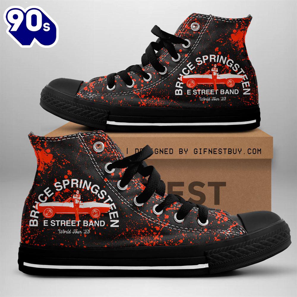 Bruce Springsteen E Street Band Red Shoes, Bruce Springsteen High Top Canvas Shoes For Fans Bruce Springsteen E Street Band Red Shoes, Bruce Springsteen High Top Canvas Shoes For Fans